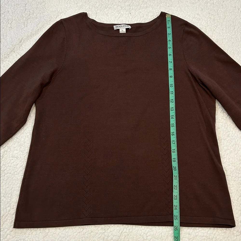 Pendleton Silk Blend 3/4 Sleeve Sweater size XL Brown Stitch Detail